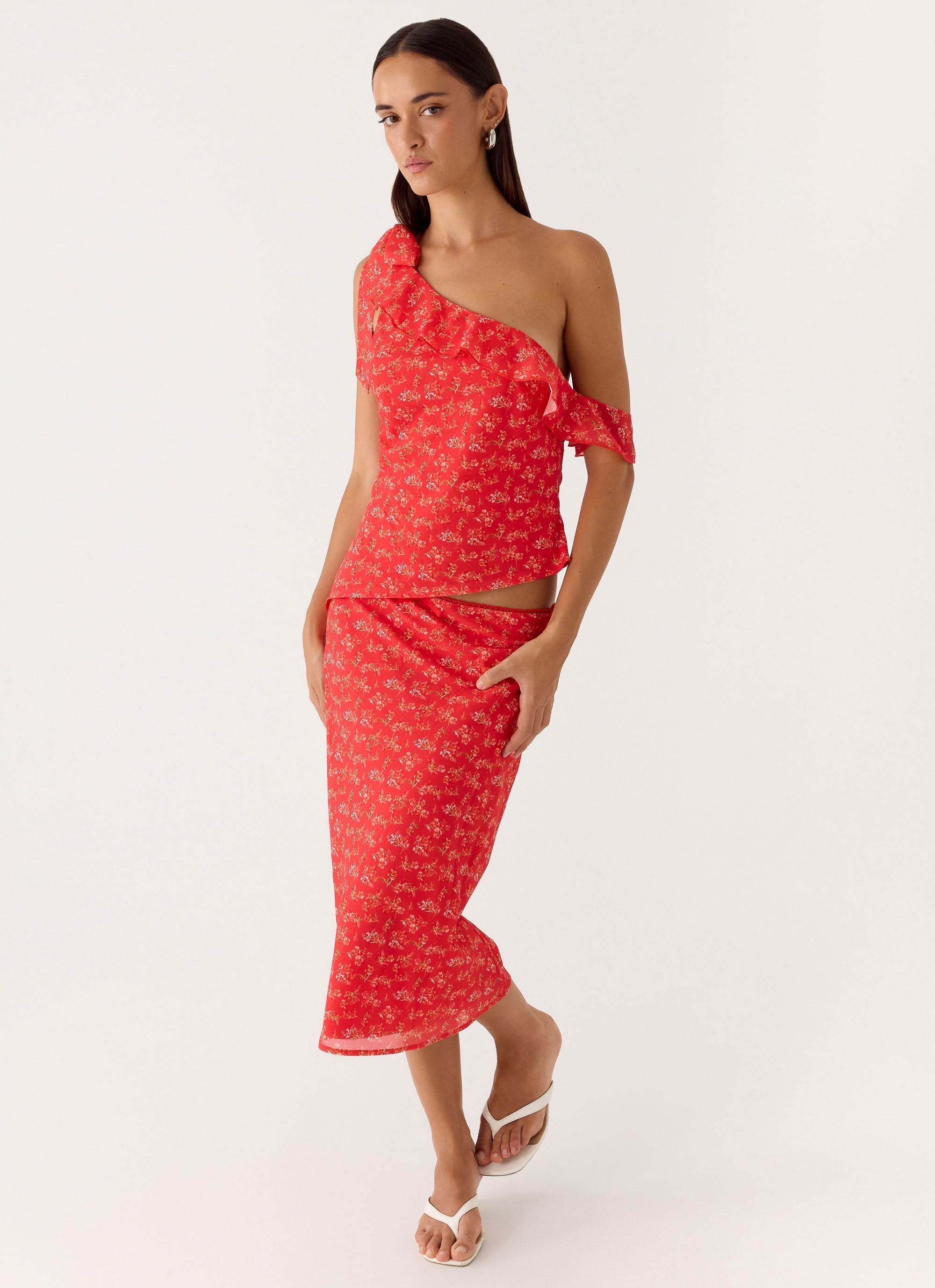 Calia Midi Skirt - Magenta Red Rose