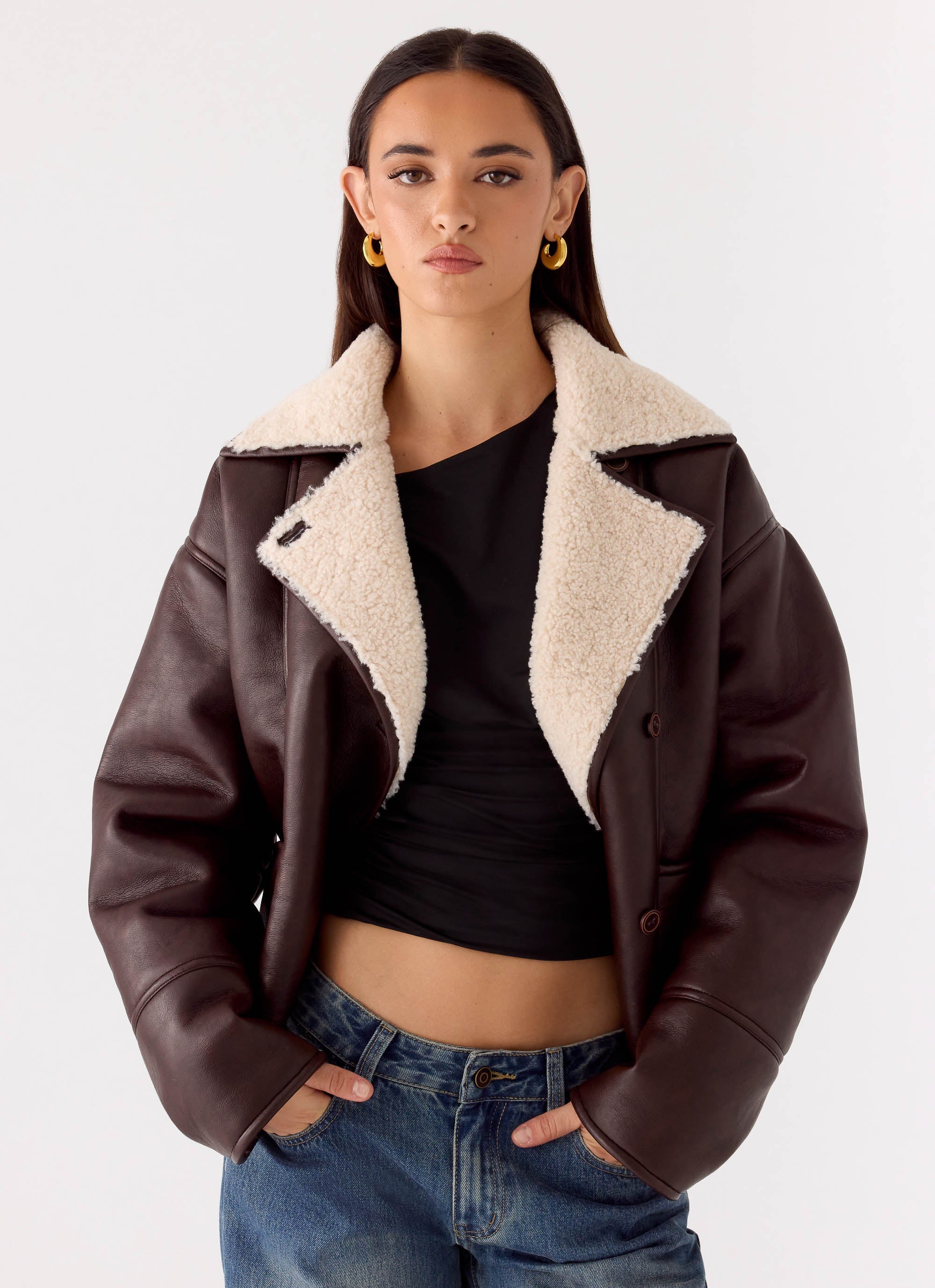 Demine Double Faced Short Coat - Chocolate