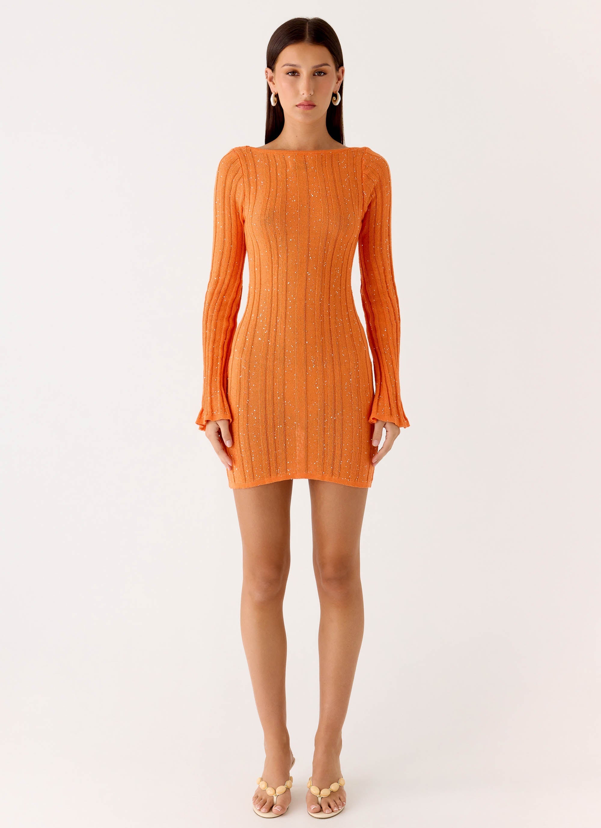 Estrella Long Sleeve Knit Mini Dress - Orange