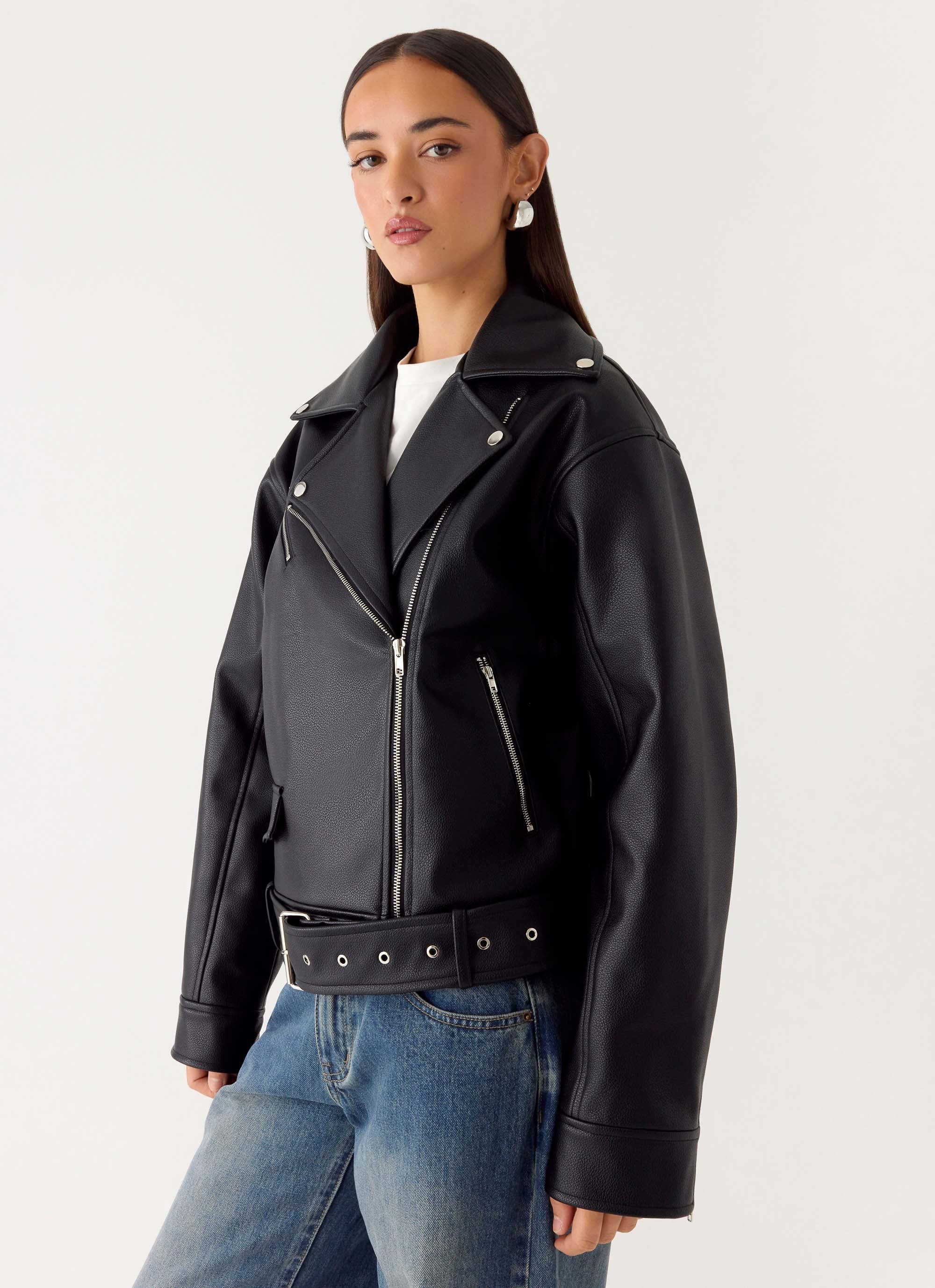 Ethan PU Biker Jacker - Black