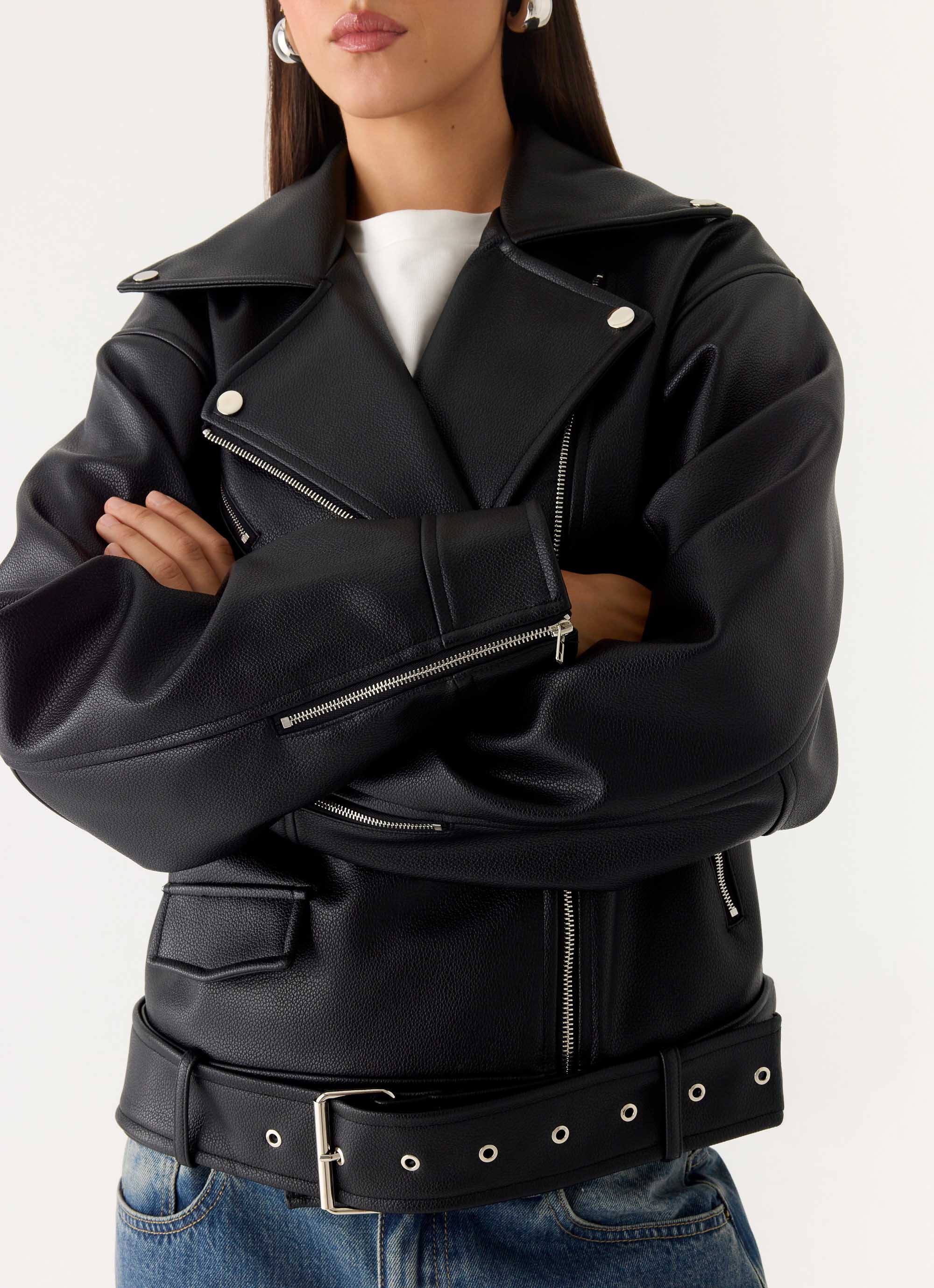 Ethan PU Biker Jacker - Black