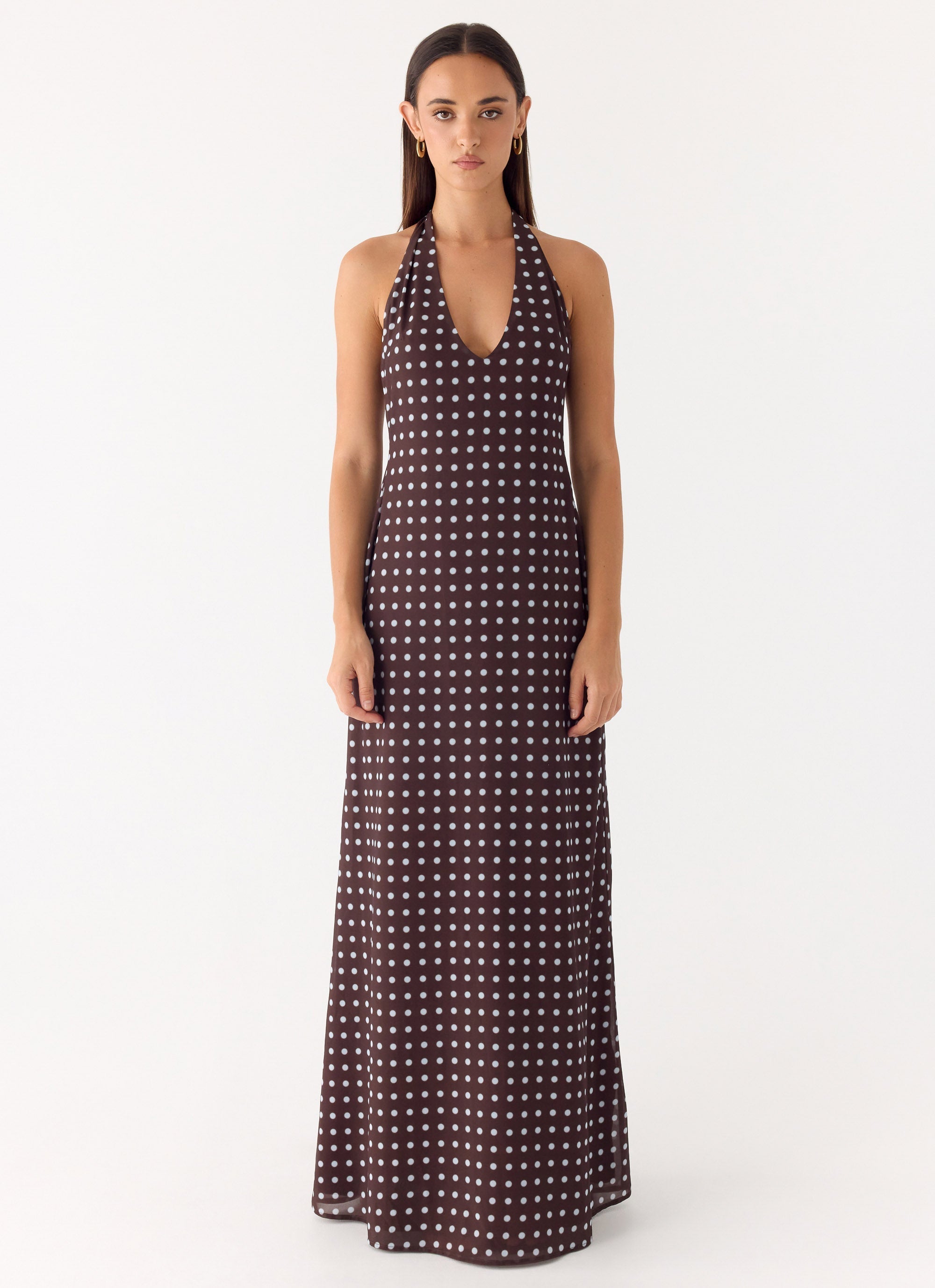 Float Away Maxi Dress - Chocolate Blue Dot
