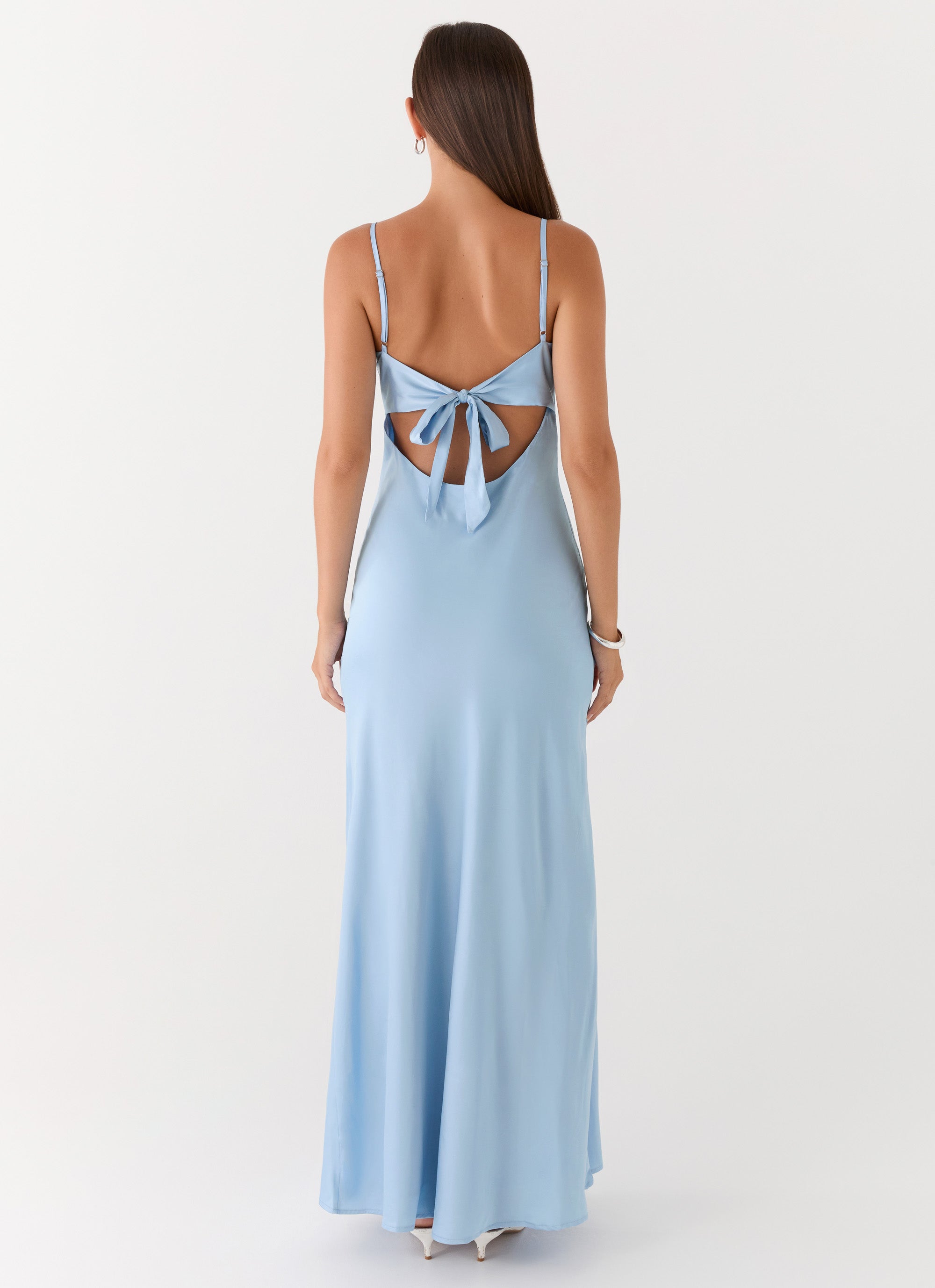 Flora Satin Maxi Dress - Ice Blue