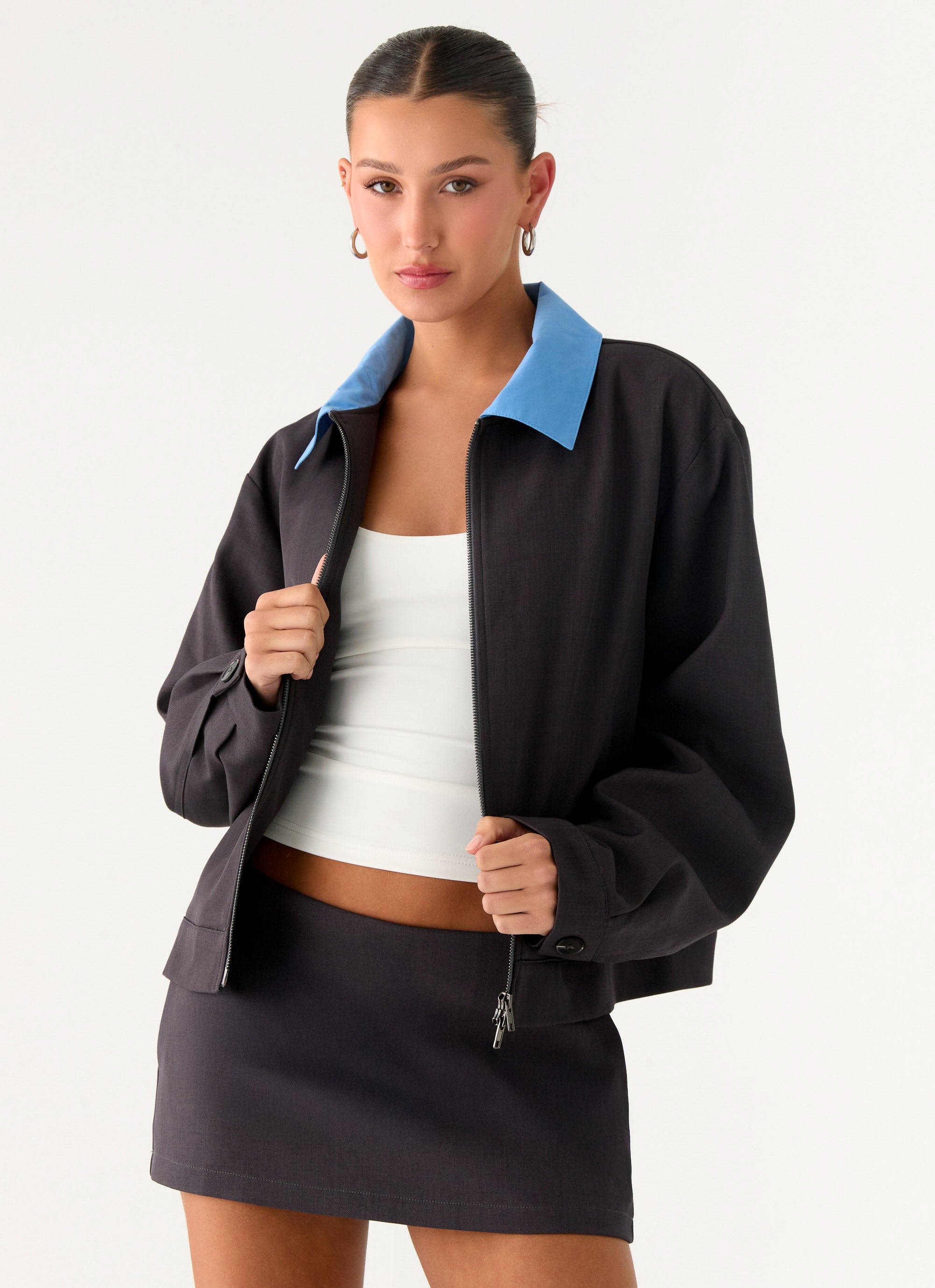 Harlee Poplin Suiting Jacket - Charcoal