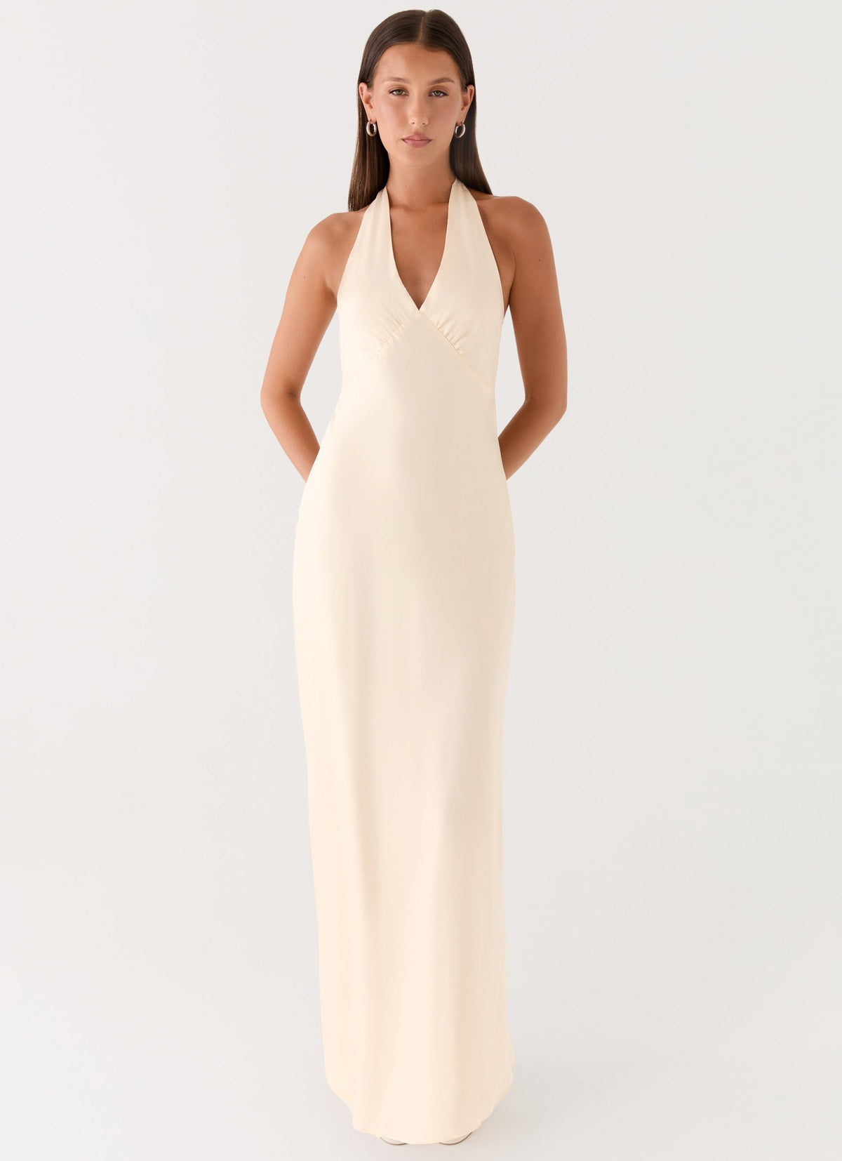 Heavy Hearted Satin Maxi Dress - Pearl