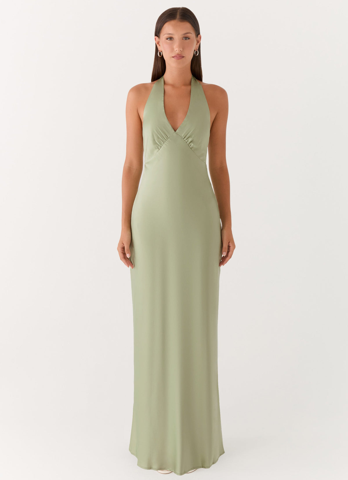 Heavy Hearted Satin Maxi Dress - Sage