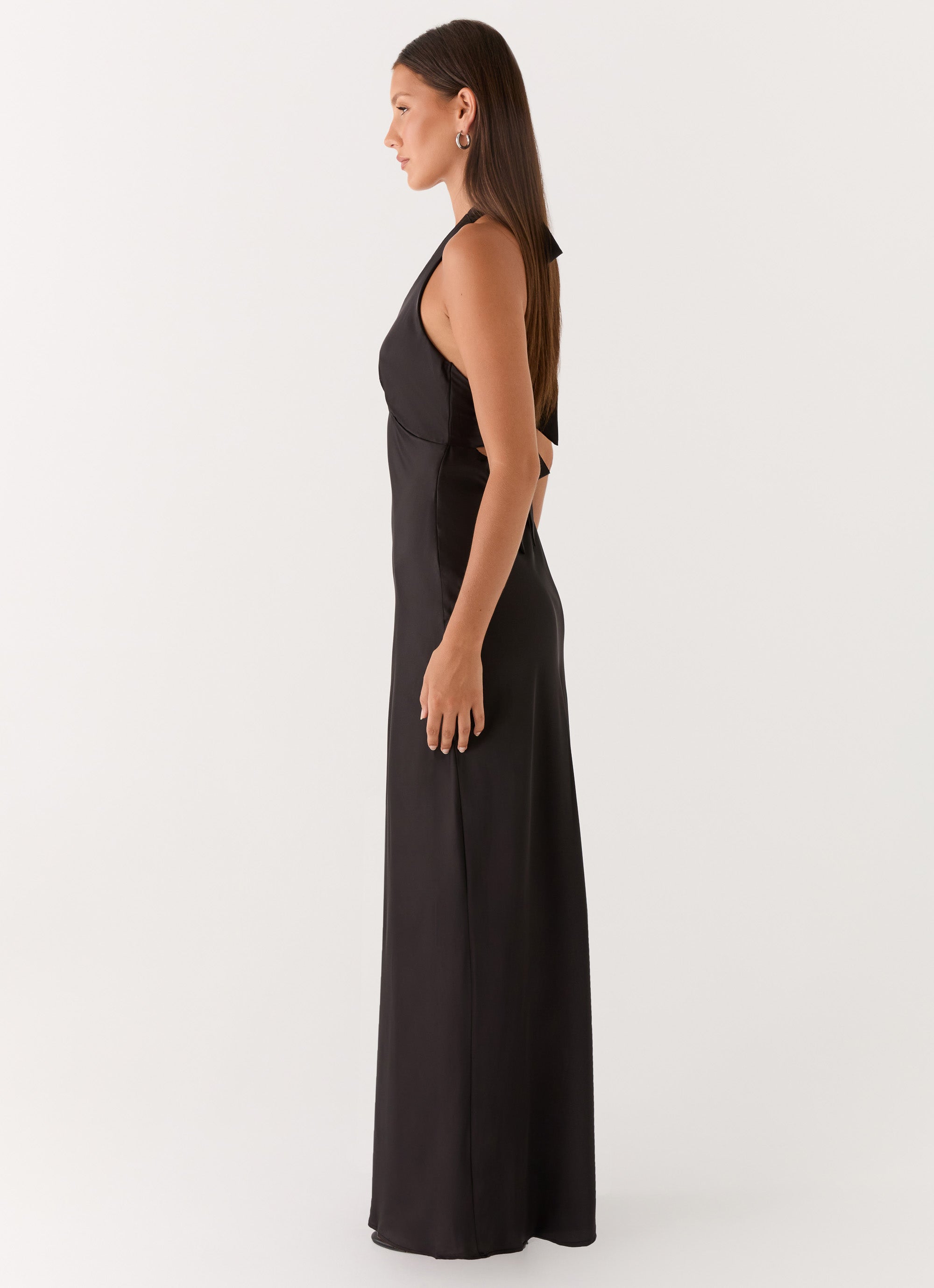 Heavy Hearted Satin Maxi Dress - Black