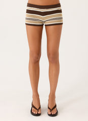 Helia Knit Mini Shorts - Chocolate Olive Stripe