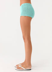 Idalia Beaded Crochet Shorts - Blue