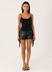 Isiah Low Rise PU Shorts - Black