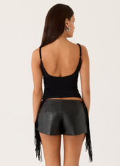 Isiah Low Rise PU Shorts - Black