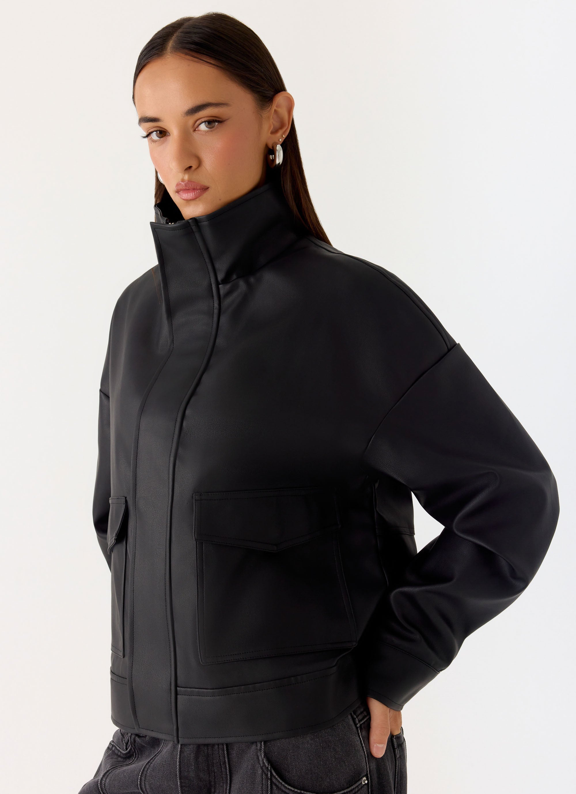 James PU Bomber Jacker - Black