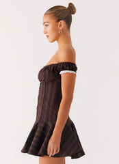 Jumana Off Shoulder Mini Dress - Toffee Stripe