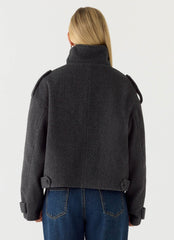 Kaiden Faux Wool Bomber Jacket - Charcoal
