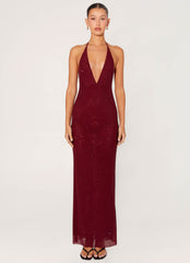 Keliese Beaded Maxi Dress - Burgundy