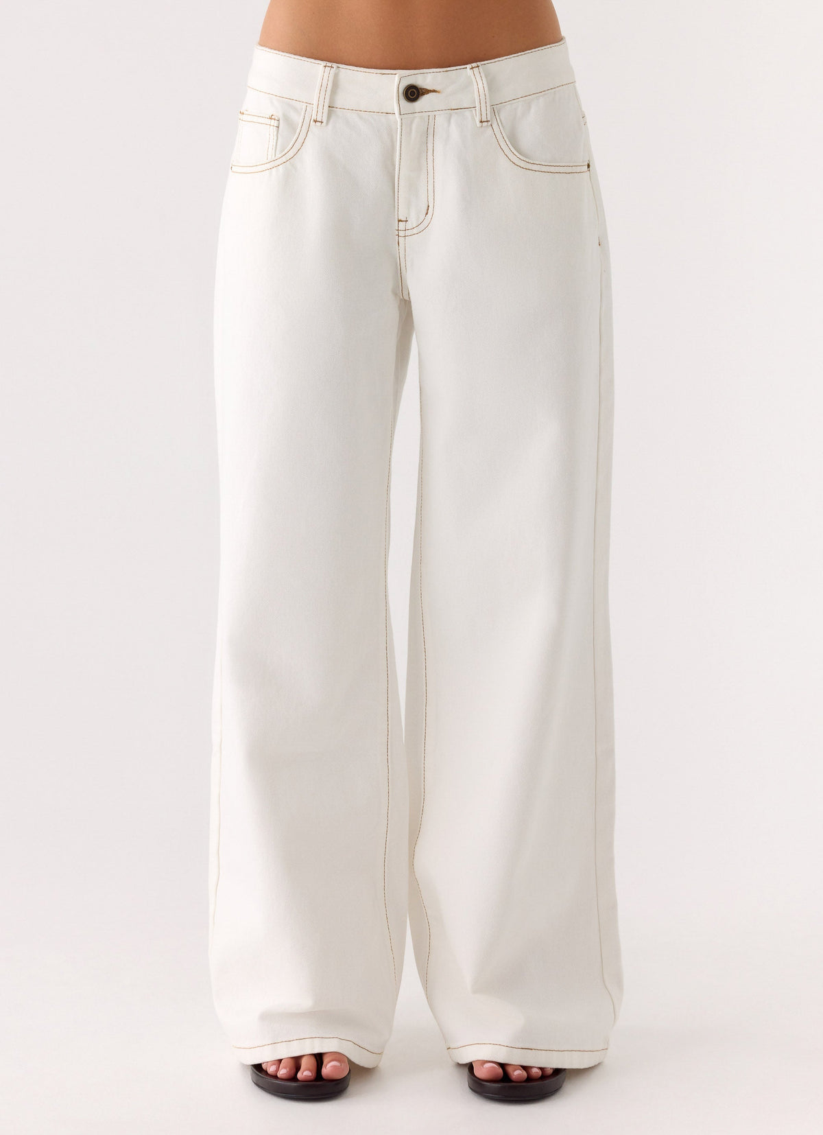 Neo Low Rise Wide Leg Denim Jeans - Ivory
