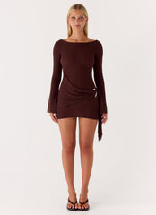 Niella Long Sleeve Wrap Mini Dress - Chocolate