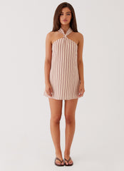 Keira Linen Micro Mini Dress - Passionfruit Stripe