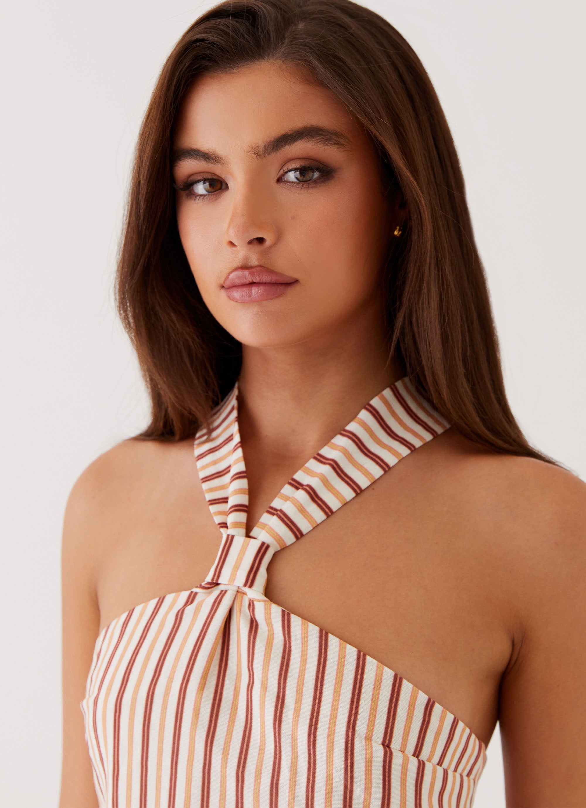 Keira Linen Micro Mini Dress - Passionfruit Stripe