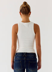 See Me Twice Ribbed Top - White