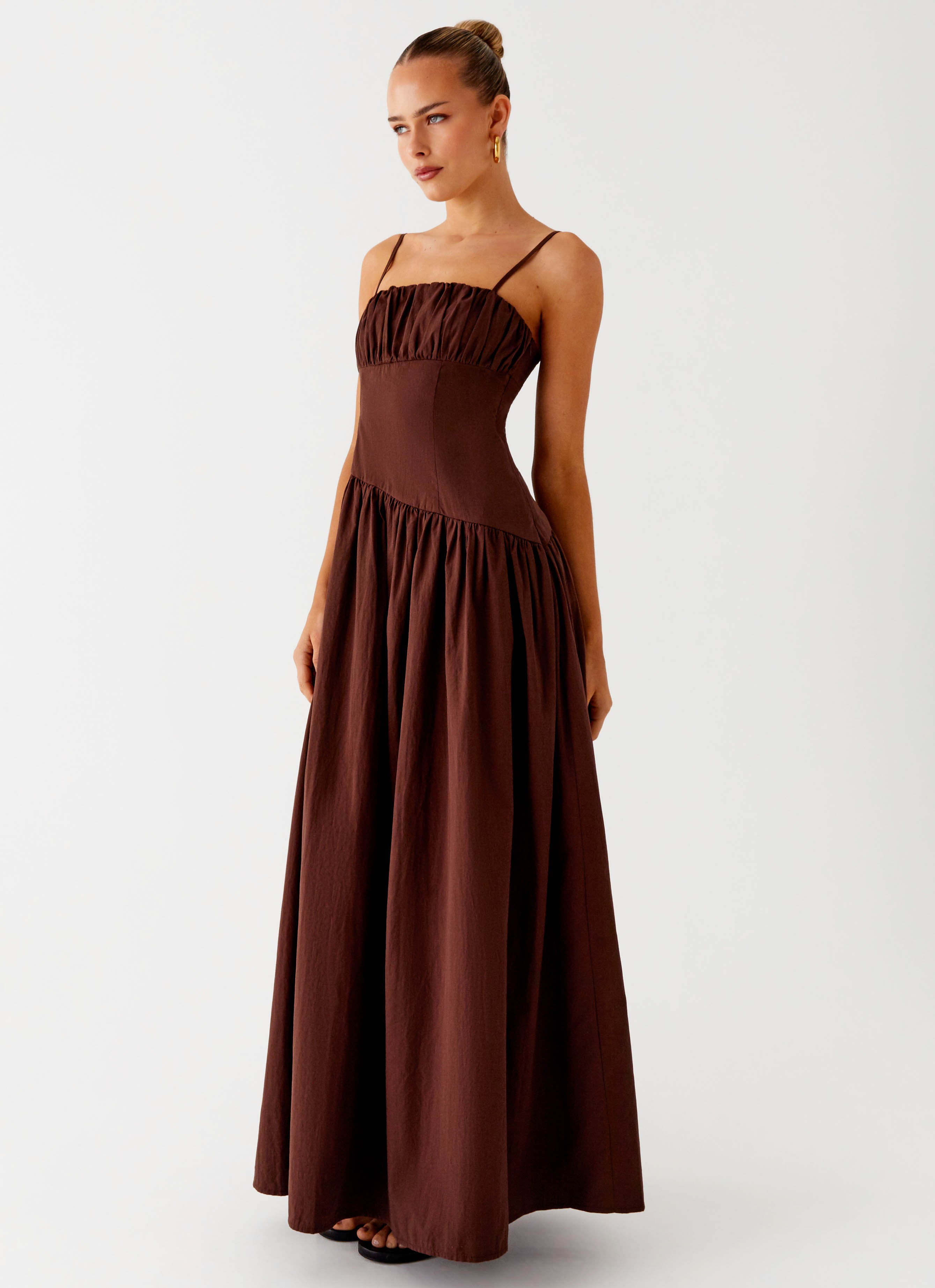 Yuna Drop Waist Maxi Dress - Chocolate